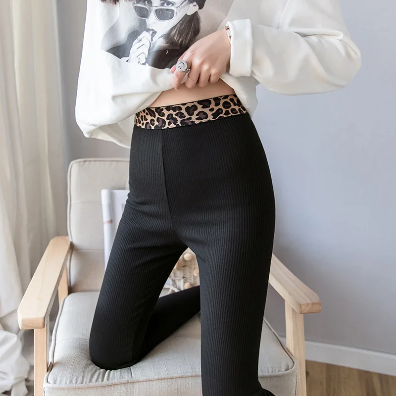 Женские леггинсы с леопардовым принтом вертикальные брюки высокой талией