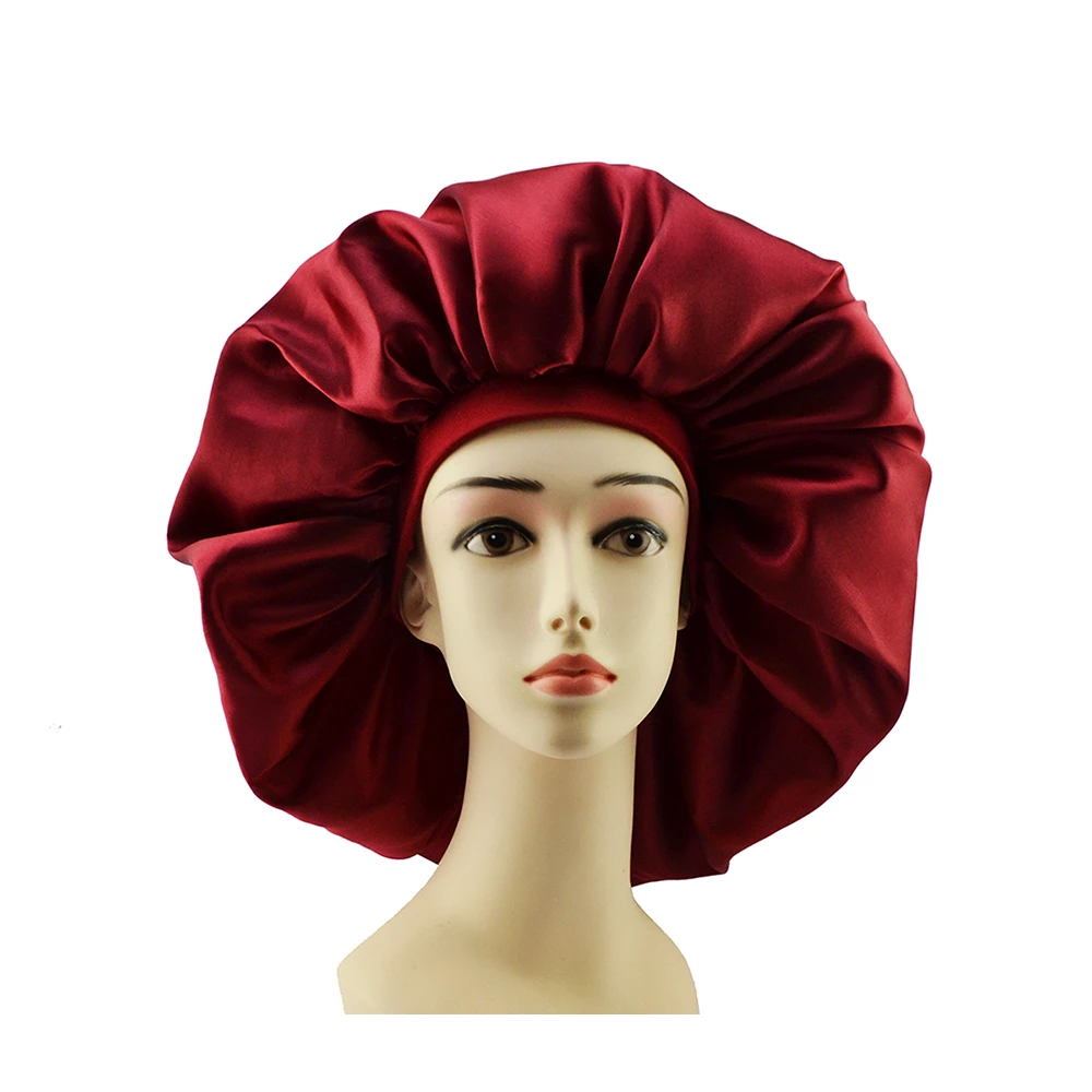 

Plus Size Satin Silky Bonnet Sleep Night Cap Waterproof Head Cover Bonnet Hat for Curly Springy Hair Shower Caps can CSV