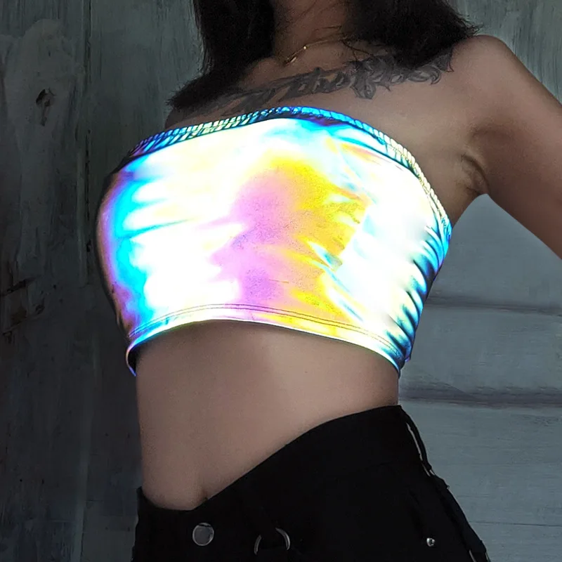 Цветной отражающий жилетка Топ сексуальная верхняя одежда рубашка с галстуком