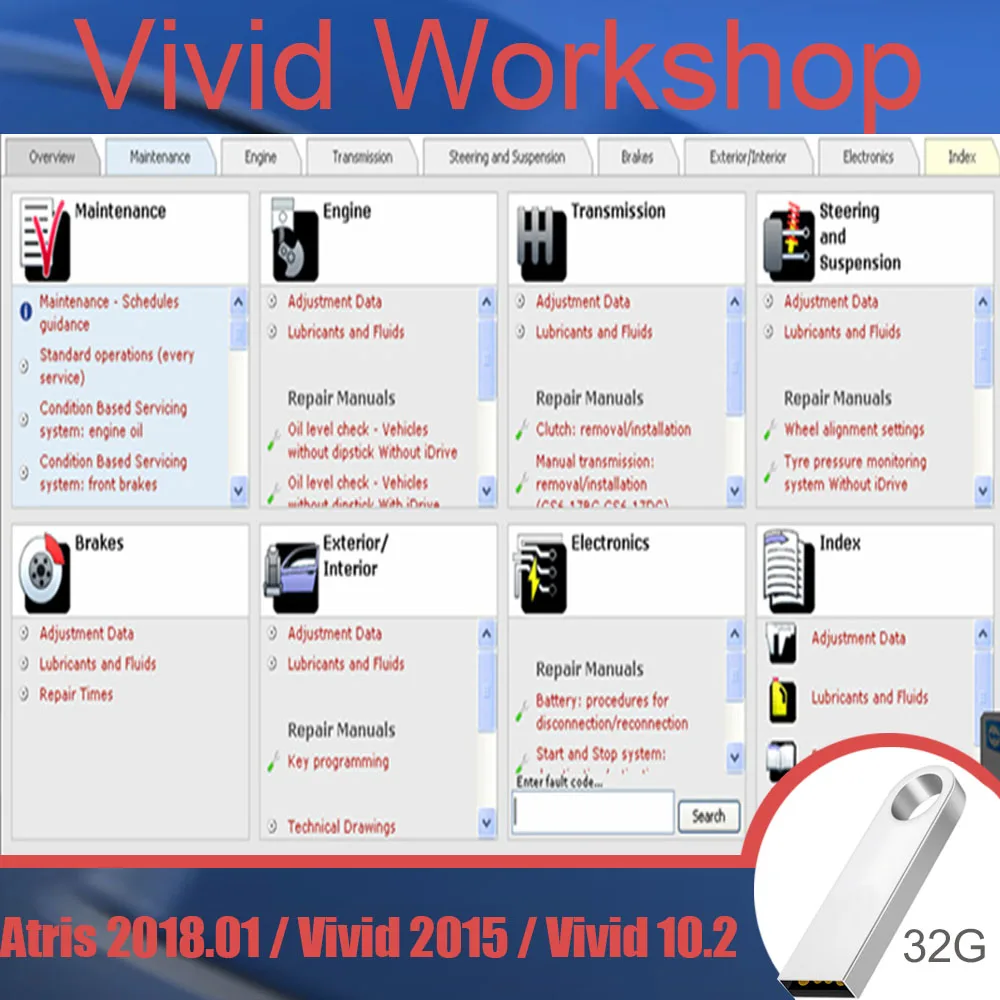 Программное обеспечение для ремонта автомобилей vivid 2018 01 (Atris-Technik) v10.2 link 32 Гб USB CD
