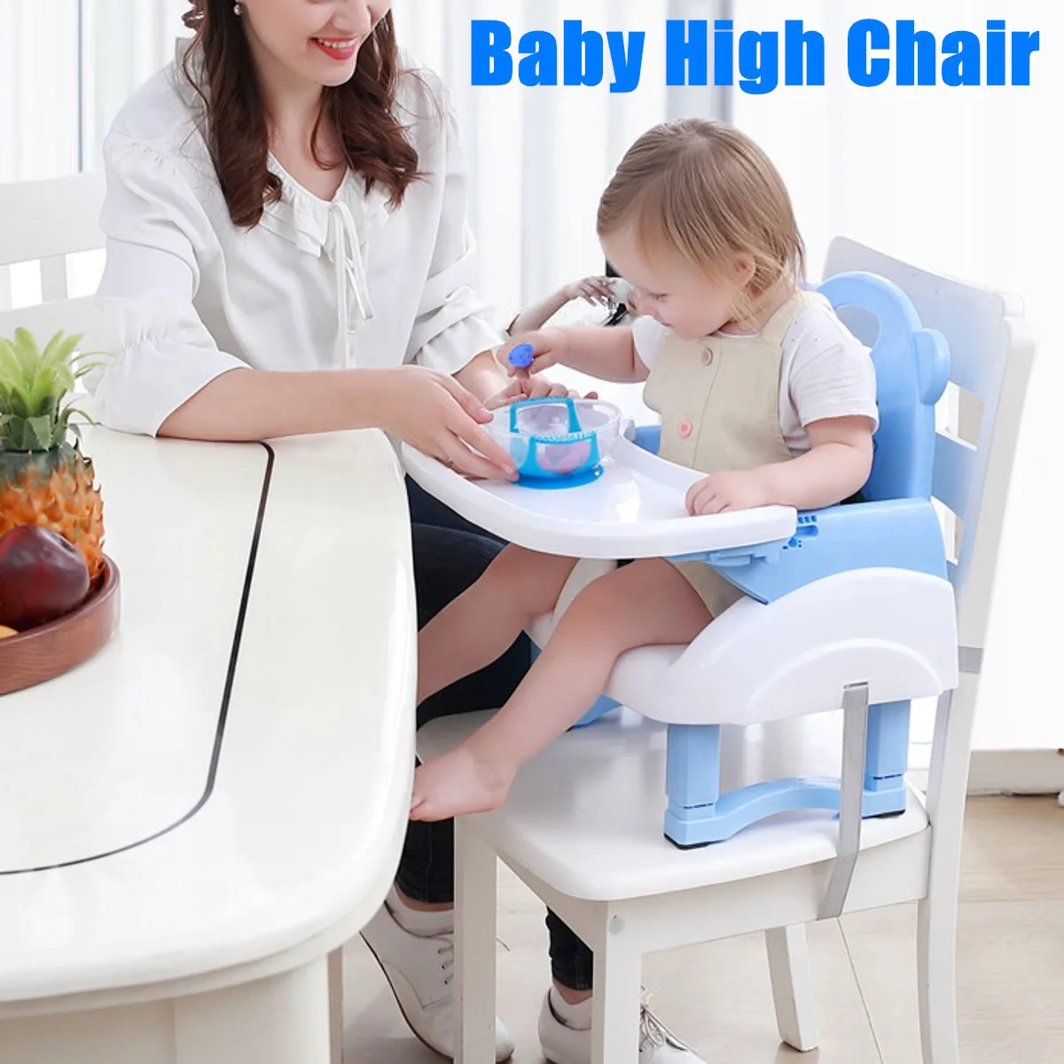 

4-in-1 Multifunctional Adjustable Tray Foldable Portable Kids Baby High Chair With Wheeled Seat Cushion Baby Feeding HighChair