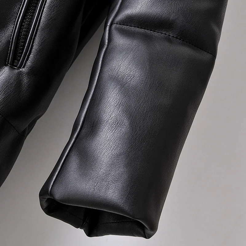 Lady Pu Leather Midi Long Hooded Tops Winter Casual Faux Leather Black Coat Women Long Sleeve Thick Warm Jacket