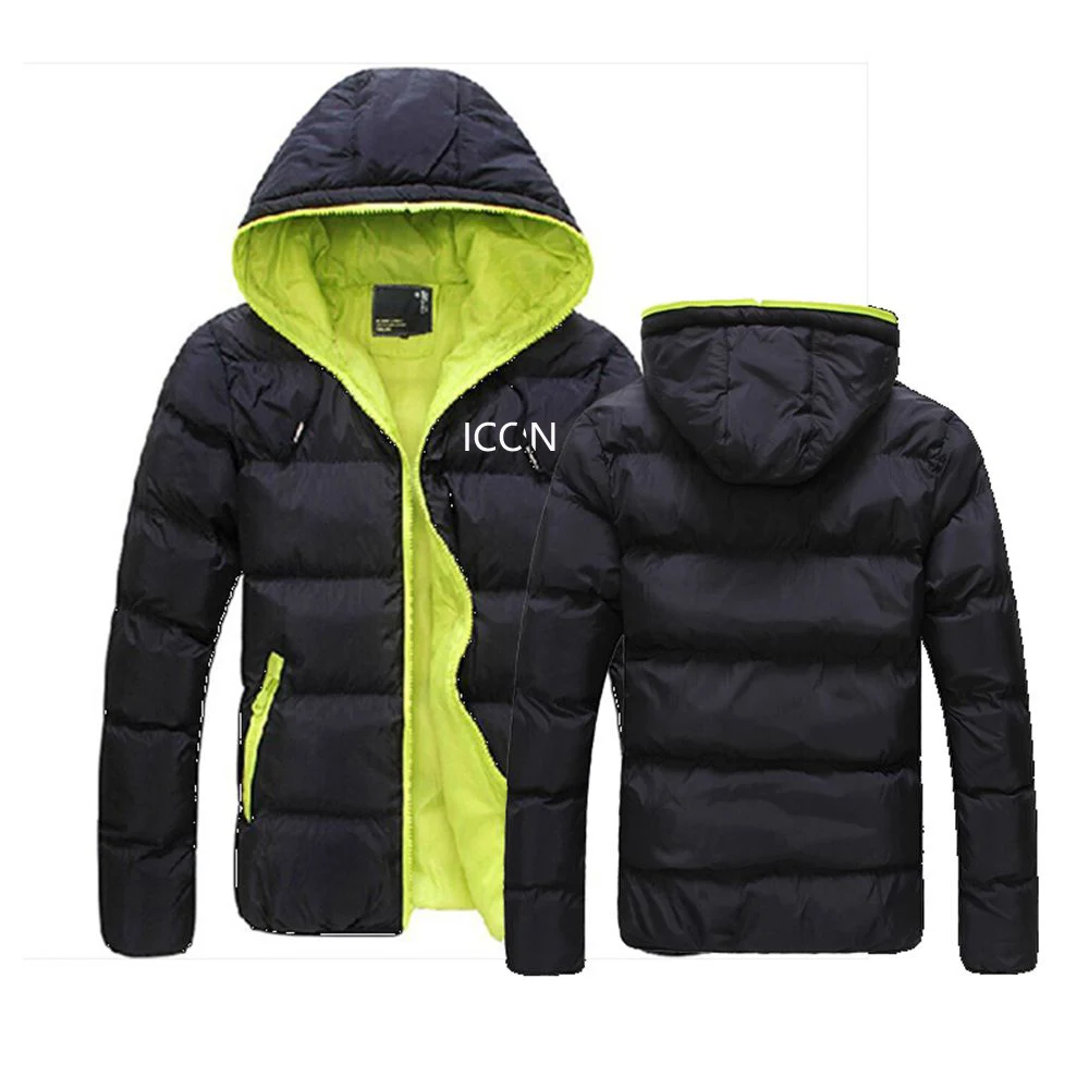 

New Autumn Winter Men's Icon Logo Customize Down Warm Jackets Male Sportwear Zipper Coat Fashion Hoodies Slim Unisex Coats