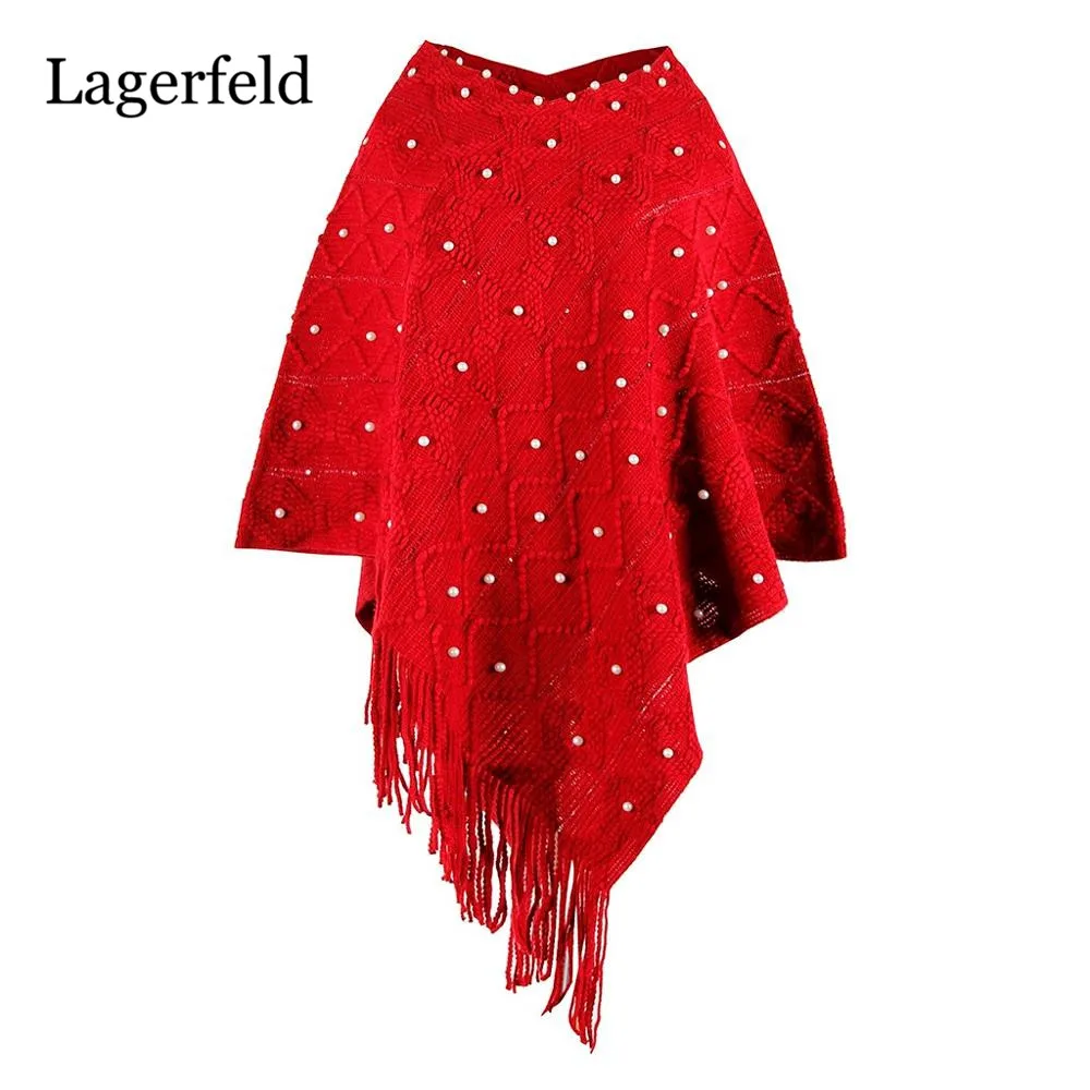 Женская вязаная накидка однотонная кашемировая с кисточками жемчужное Пальто