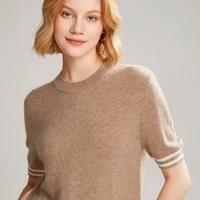 new ladies short sleeved 100 pure cashmere o neck knitted pullover t shirt soft and comfortable cashmere sweater women t shirt