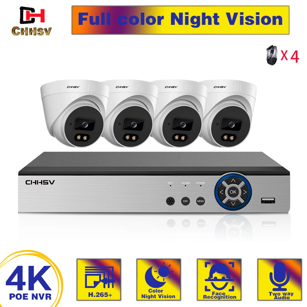 

4CH 4K Home Security NVR POE CCTV Camera System Hi3516EV300 5MP Two-way Audio Outdoor Color Night Vision Video Surveillance Kit