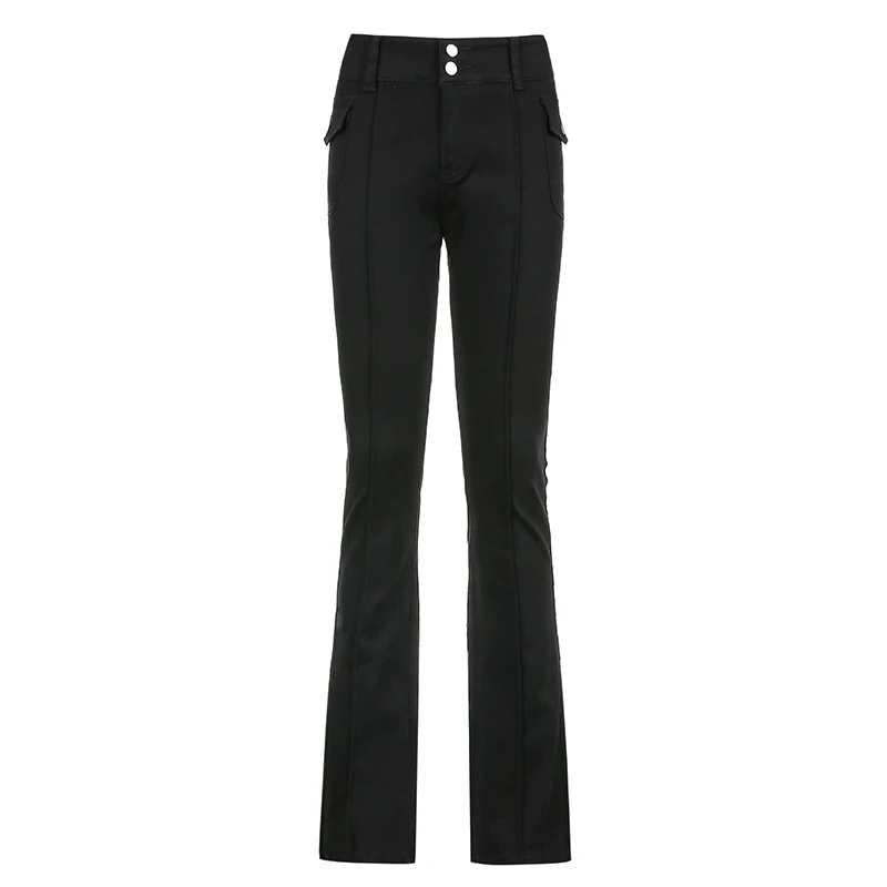 

Black Vintage Skinny Long Trousers Women Casual Mid Waist Pants Capris Fashion Pocket Sweatpants Streetwear