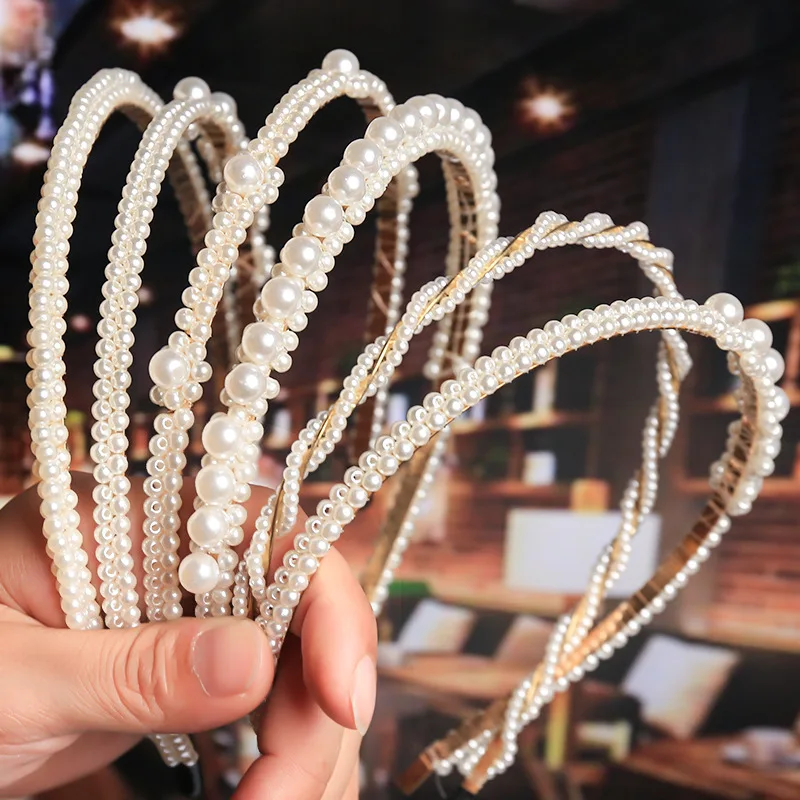 

2021 New Women Elegant Full Pearls Hairbands Sweet Headband Hair Bundle Lady Hair Hoops Fashion Headband hair Accessories
