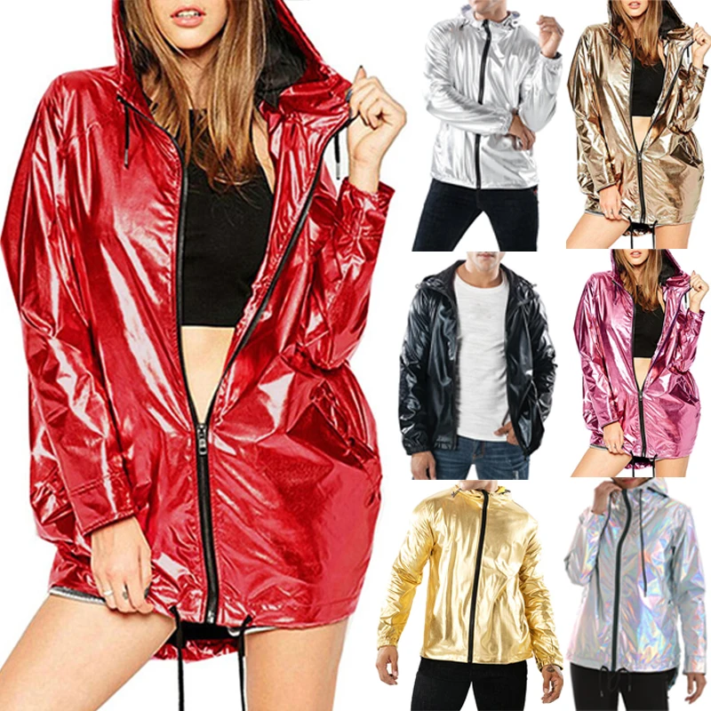 

Новинка, женские куртки, куртка-бомбер цвета металлик, женская верхняя одежда, весенний женский дождевик на молнии с капюшоном, 5 цветов, s