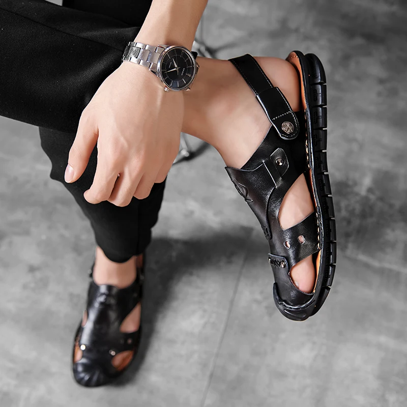 

Male Leather Sandals Mens Genuine Leather Sandals Men Summer For Walking Gladiator Luxury Rubber Sandalias Piel Hombre