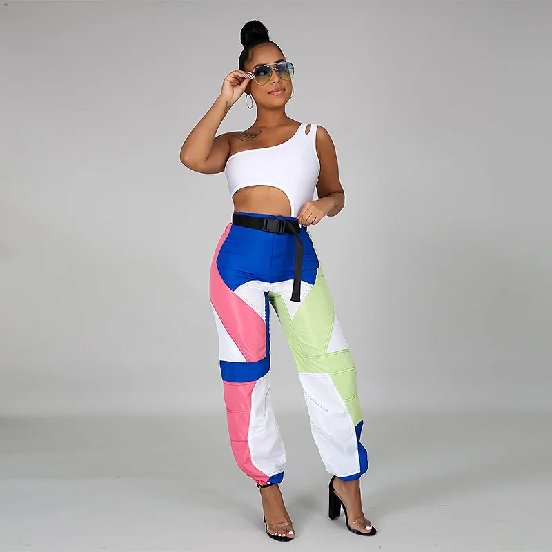 Шаровары женские до щиколотки модные контрастные Брюки Капри в стиле пэчворк