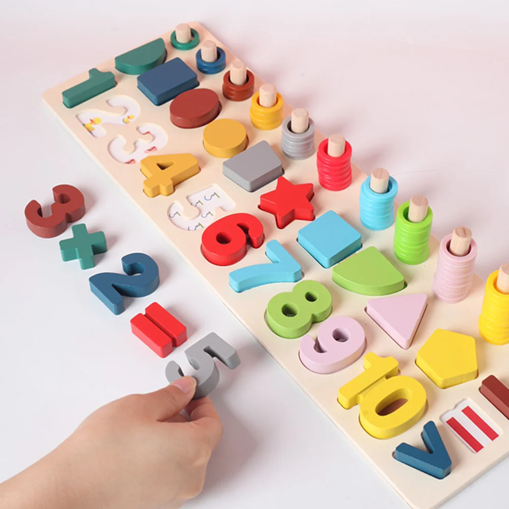 

1 Set of Wooden Kids Shape Matching Puzzle Baby Number Educational