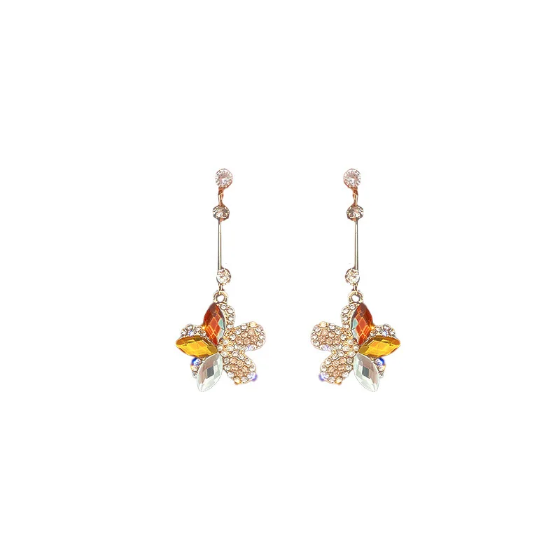 

Zircon Full Crystal Earrings Korean Jewelry Temperament Flower Golden Trendy Simple Earrings for Women