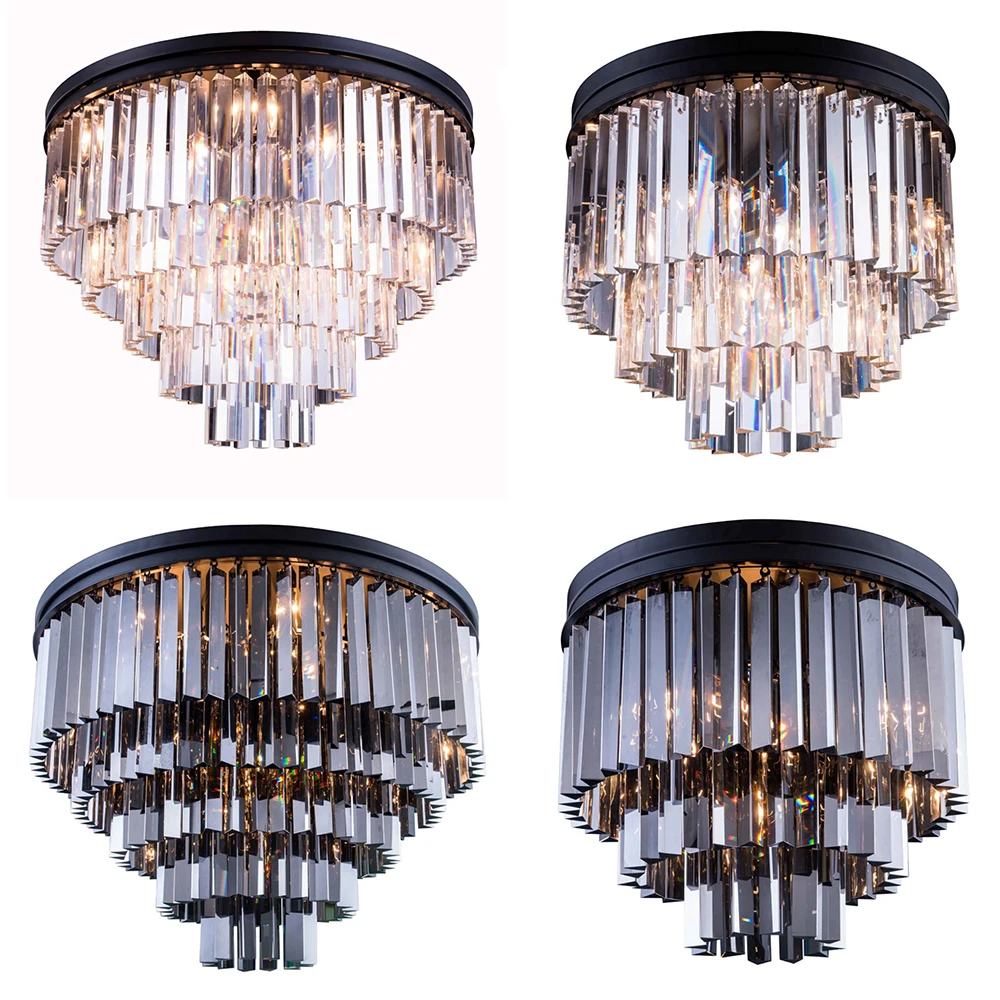 

1920s Odean Flushmount K9 Prism Crystal Bedroom Ceiling Lamp LED Modern Round Multi-tier Cristal Ceiling Light Fixture for Foyer