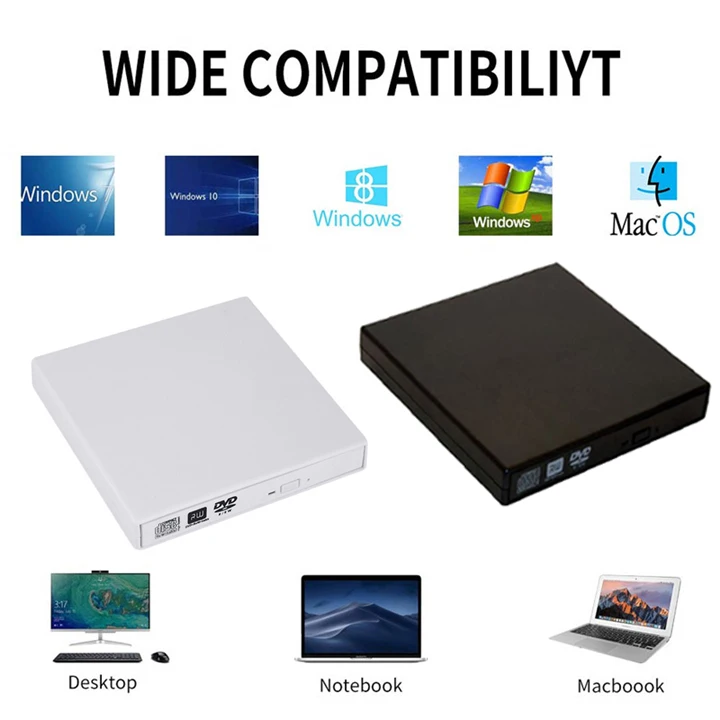 YAHEY USB 2,0 Внешний DVD привод проигрыватель дисков DVD-RW горелки оптический CD/DVD приводы писатель рекордер портативный для портативных ПК Windows