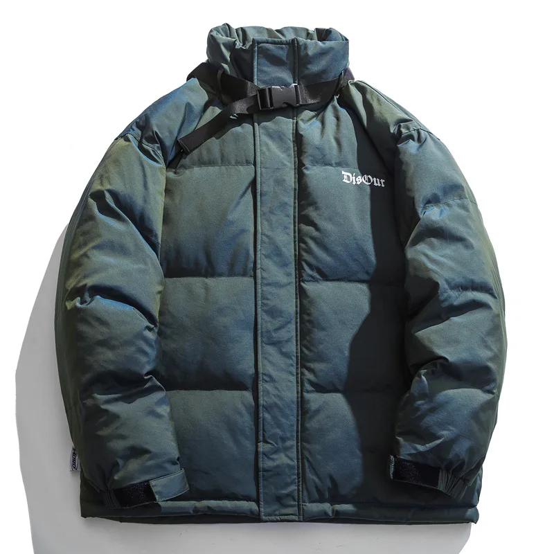 LUCLESAM Winter Men's Korean Puffer Jacket Mens Stand Collar Thick Warm Gradient Parkas Male Fashion Coat