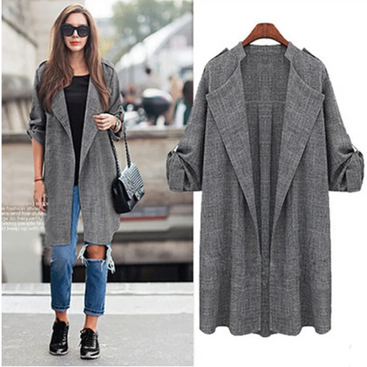 

traf 2021 European and American women's autumn and winter new casual mid-length windbreaker long-sleeved cardigan women's jacket