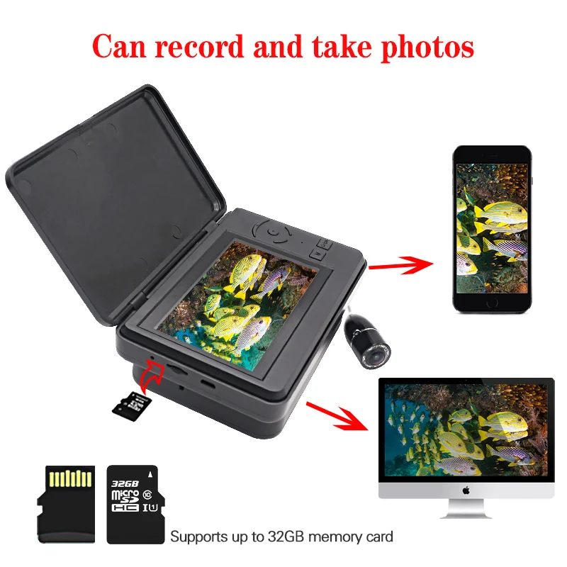 Рыболокаторы подводная рыбалка Камера 4 3 дюймов Экран 15 м кабель 8 шт