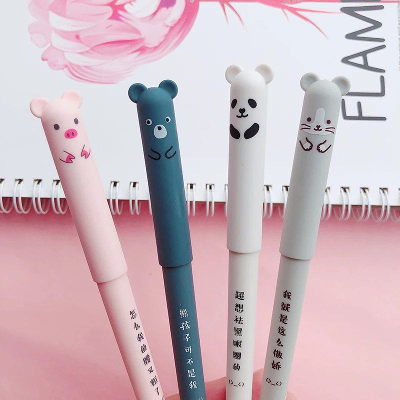 

4 Pcs/set Cute Animal Magic Erasable Gel Pen Kawaii Washable Handle School Office Supplies Stationery 0.35mm Blue Black Ink