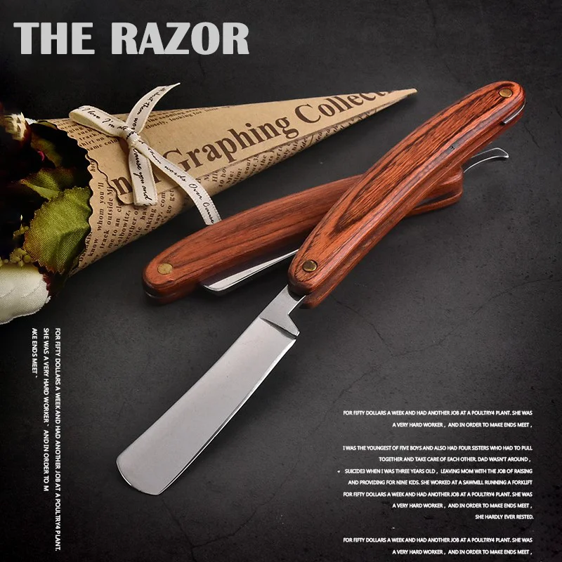 

Classic Color Wood Men's Razor, Old-fashioned Manual Hairdressing Knife Holder, Stainless Steel Blade, Hair Trimming Tool