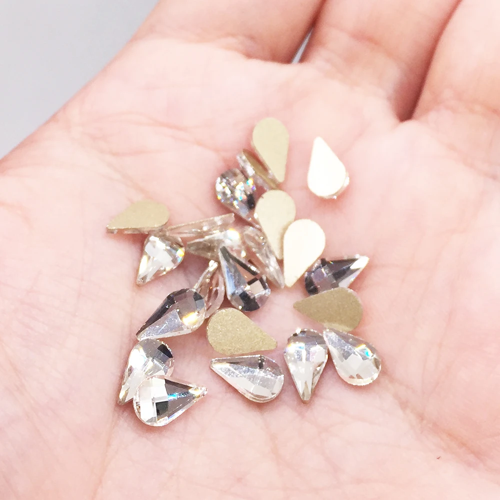30 шт. стразы в форме капли воды для ногтей с плоской задней стороной стеклянные