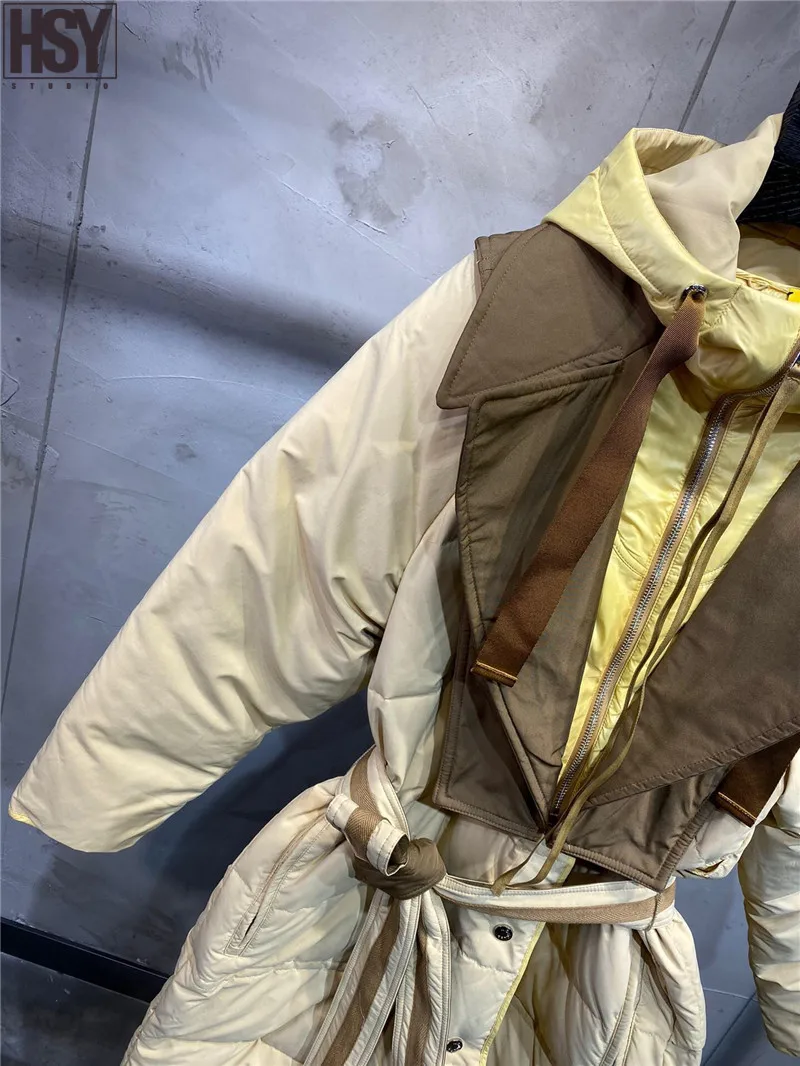 【HSY】2019 зима новый женский съемный на молнии с капюшоном шаль Пояс Талия стеганый