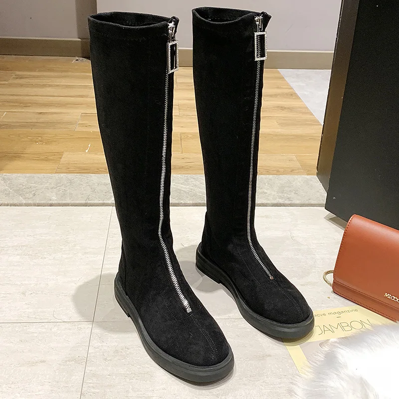 Женские сапоги выше колена удобные женские зимние из флока высокие до бедра