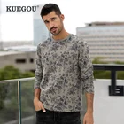 KUEGOU 2021 Осенняя футболка из 100% хлопка с принтом цвета хаки мужская Тонкая футболка брендовая футболка с длинными рукавами Мужская одежда футболки размера плюс 60015