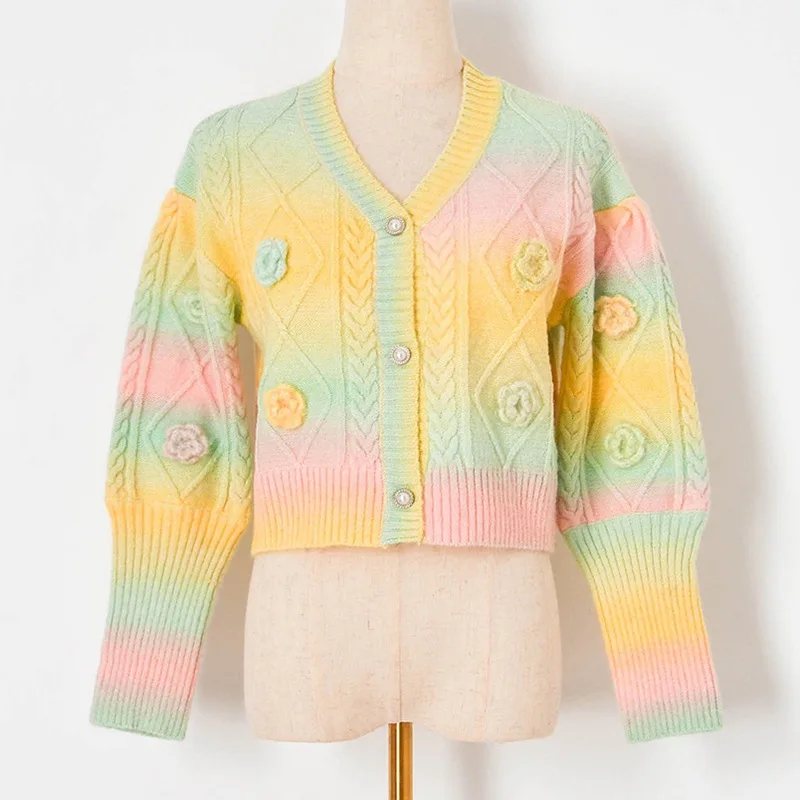 

KHALEE YOSE Cable Knitted Embroider Sweater Cardigan Elegant Vintage Chic Women Cardigan Jumpers Autumn Ladies Woman Knitwear