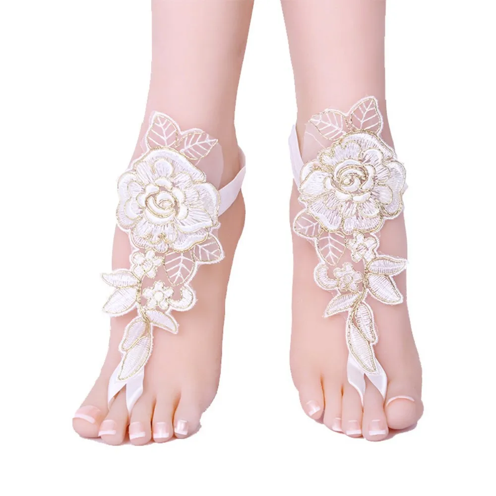 

Golden stroke Lace Woman Bridal Anklets Wedding Barefoot Sandals Shoes Beach Foot Sunbathing 2020