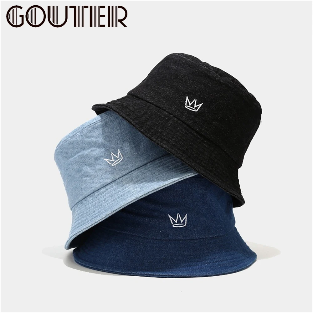 GOUTER модная корона вышивка деним ведро шляпы для женщин кленовый лист хип-хоп