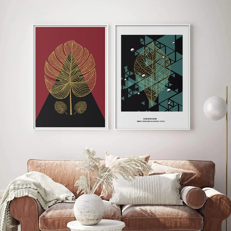 

Simple Posters Golden Leaf Veins Wall Art Canvas Abstract Painting Nordic Home Decoration Living Room Wall Pictures Home Decor