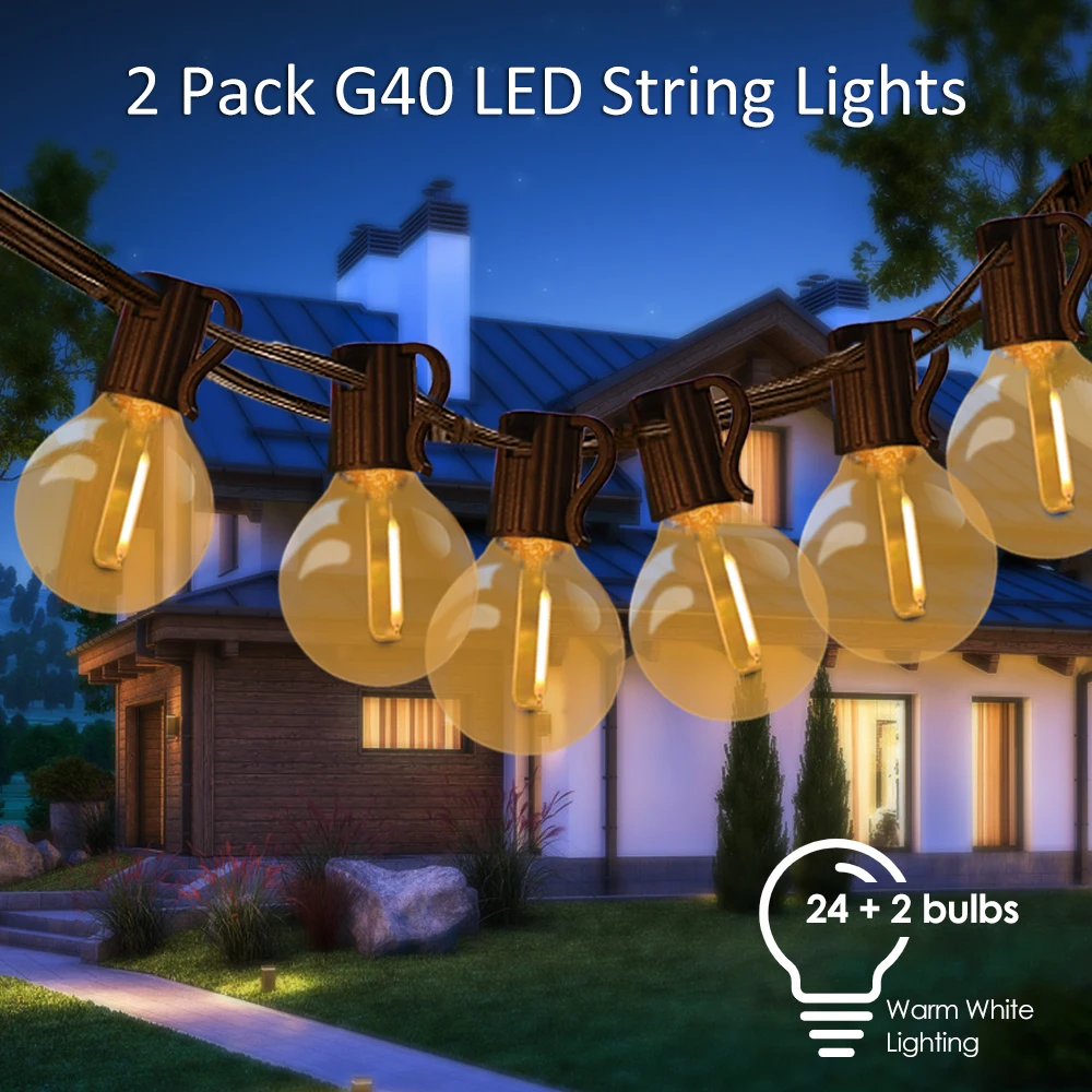 

Tomshine 13m E12 Base G40 светодиодная сказочная гирлянда 24 + 2 круглых лампочки IP44 водонепроницаемое садовое освещение для внутреннего дворика Рождес...
