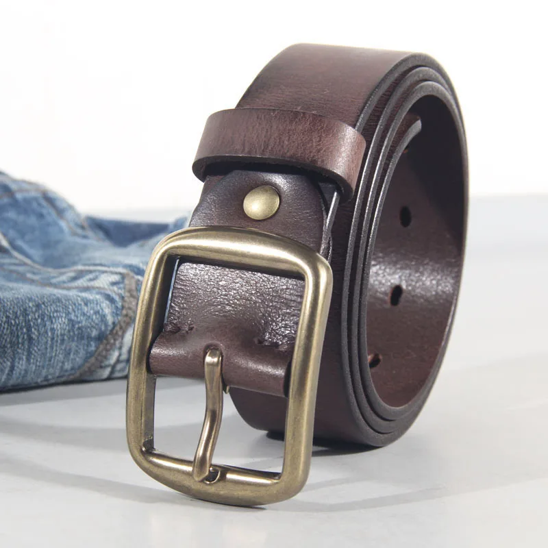 

Мужской повседневный ремень из воловьей кожи, классический ремень из толстой латуни с пряжкой против царапин для джинсов, 2020