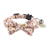 legendog cute soft flowers printed dog collar with bow tie bell pet collar for cat small medium large dogs new