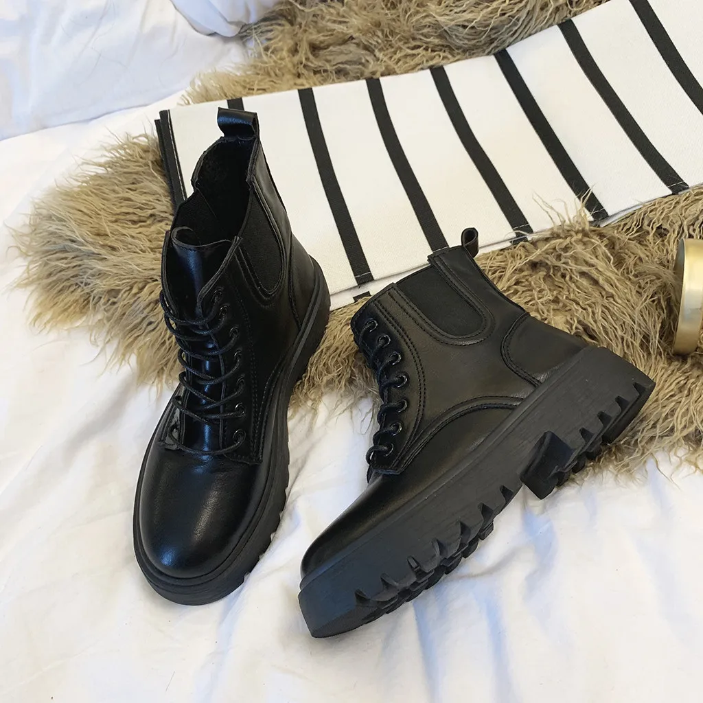 

shoes woman new fashion boots Womens Ladies Fashion Leathe Short Boots Lace Up Thick Bottom Shoes