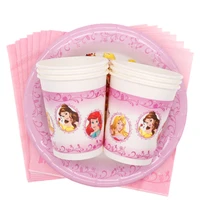 disney six princess theme snow white birthday party decoration cinderella theme tablecloth cup plate party baby shower supplies