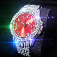 missfox red dial diamond men quartz watch luxurious round arabic digital watches man calendar waterproof platinum mans watch