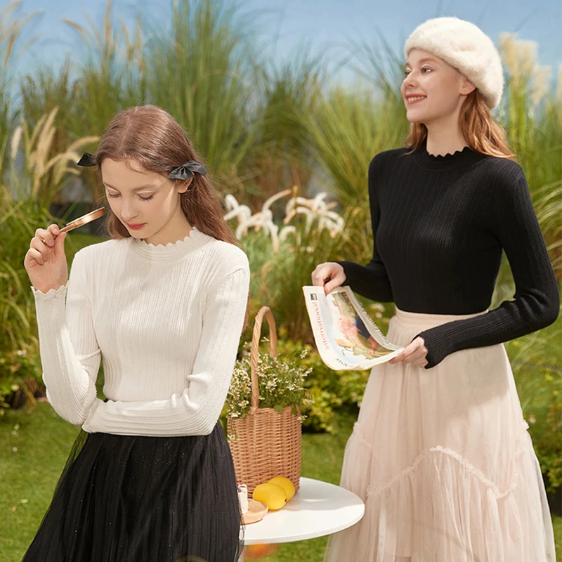 Осенне-зимняя новая трикотажная рубашка женский топ с полувысоким воротником