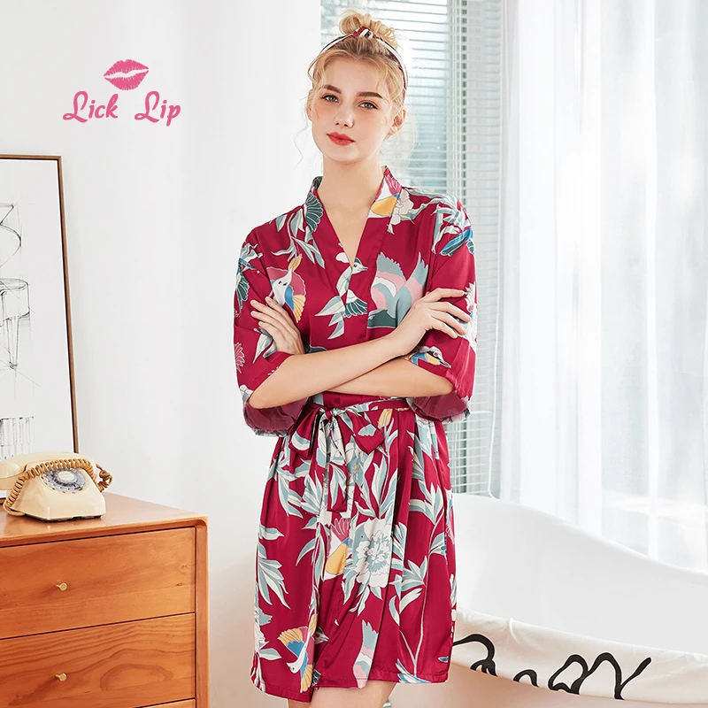 Женский Шелковый пижамный комплект Lick Lip большого размера с принтом животных
