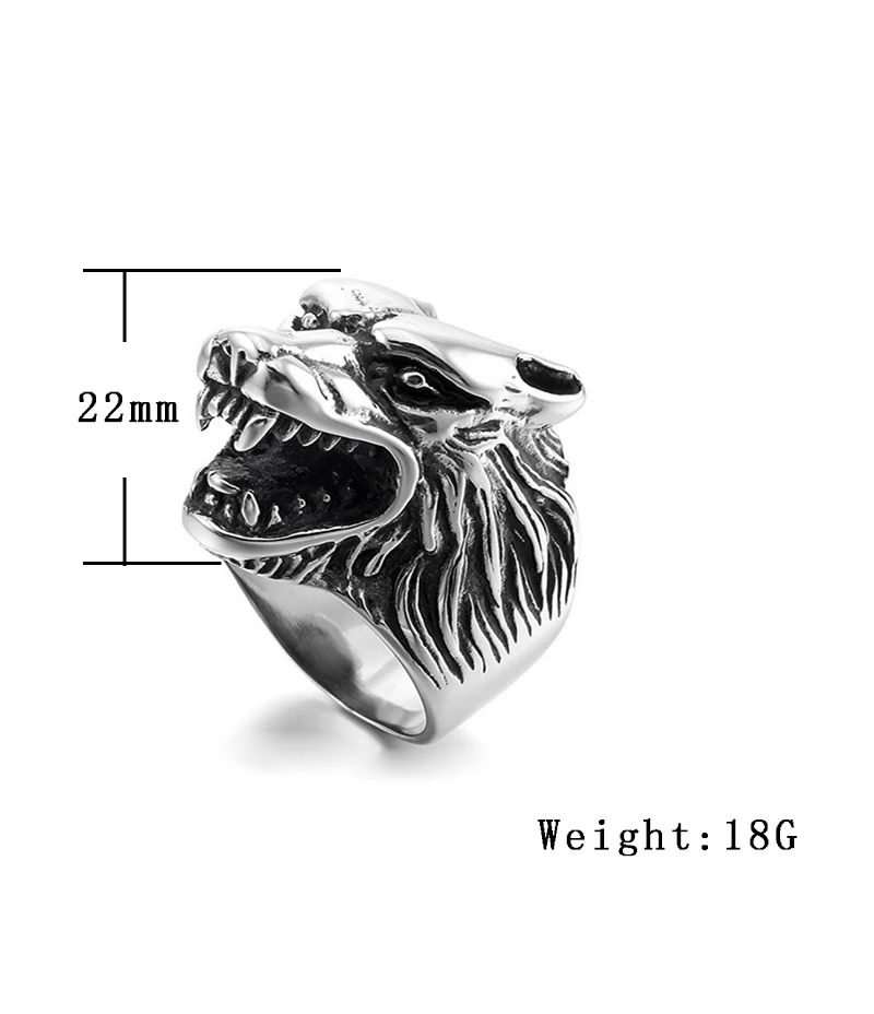 Кольца в стиле панк мужская с головой волка серебряного цвета из нержавеющей