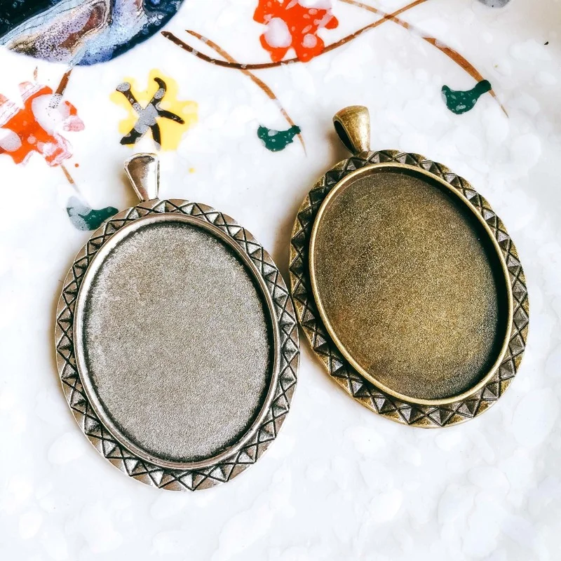 

5pcs/lot 30x40mm Necklace Pendant Setting Antique Bronze Silver Glass Cabochon Blank Base Supplies for Jewelry T90
