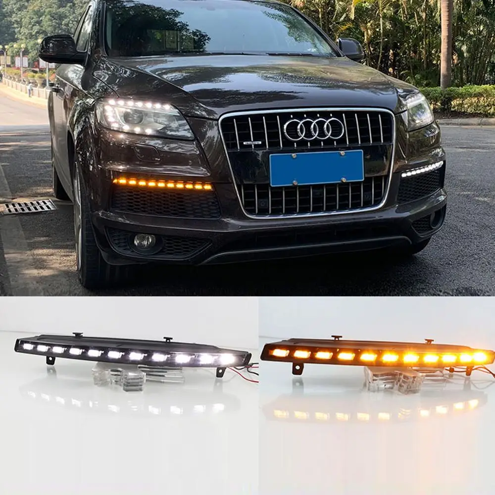 

Динамический светодиодный DRL светильник для Audi Q7 2006-2009 Белый с янтарем светодиодный поворотники OEM Fit светодиодный сборка DRL Комплект