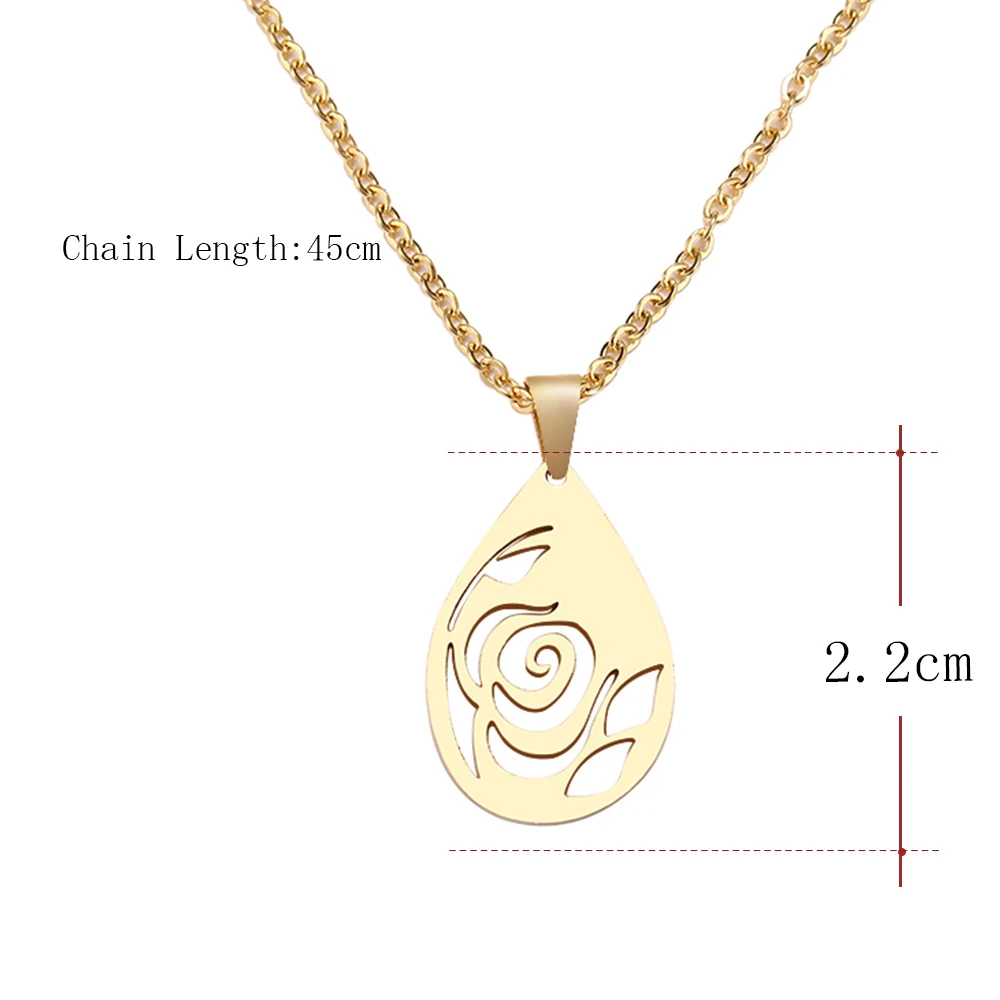 Какана ожерелье из нержавеющей стали для женщин мужчин роза капля воды кулон