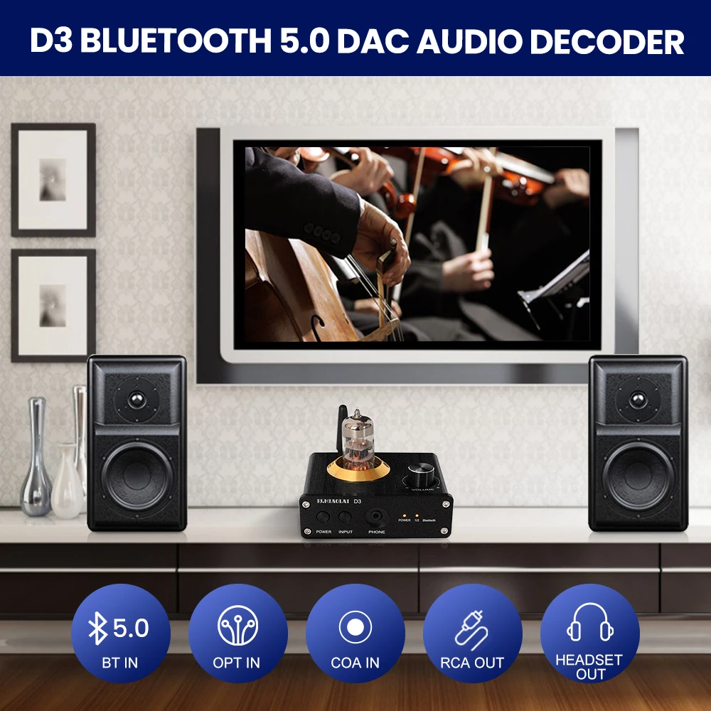 Мини трубчатый волоконно коаксиальный декодер PJ.MIAOLAI HiFi D3 Bluetooth 5 0 DAC аудиоресивер