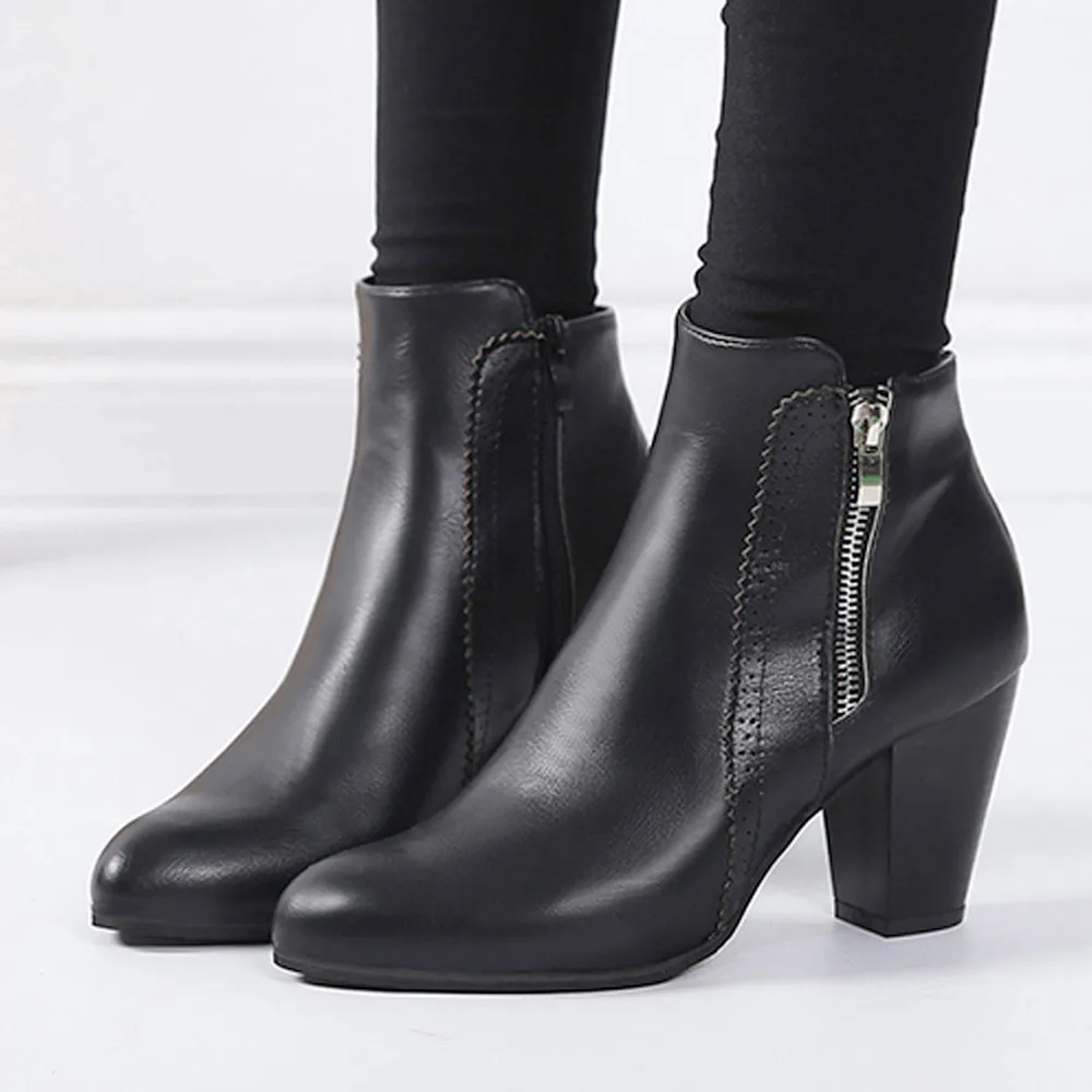 Boots Women Vintage High Heels Thick Heel Short Sexy Outside Ankle Booties Point Toe Zipper Shoes Woman Zapatos De Mujer | Обувь