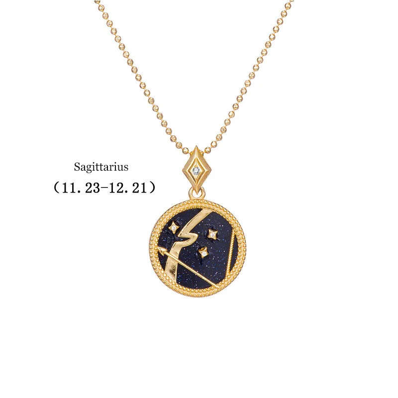 Blue-Sagittarius Leouerry 925 пробы Серебряное 12 ожерелье Созвездие эксклюзивный фритиллярный/синий песчаник зодиакальные ожерелья для женщин - Цвет камня: Blue-Sagittarius