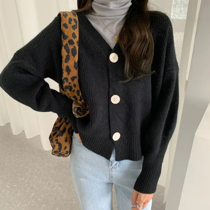

Lazy Gentle V-neck Cardigan Knitted Sweater for Women 2021 New Loose Long Sleeve Fashionable Jacket Top