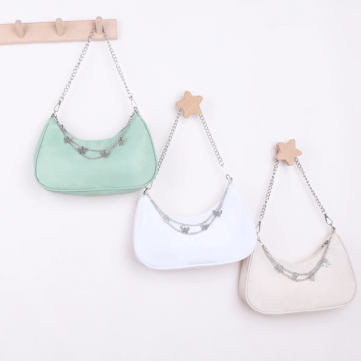 

Fashion Women Solid Color Shoulder Underarm Bags Casual Ladies Butterfly Chain Small Hobos Handbags