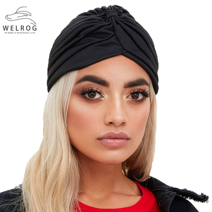 Шифоновый тюрбан WELROG с узелком женские модные кепки высокоэластичная шапка